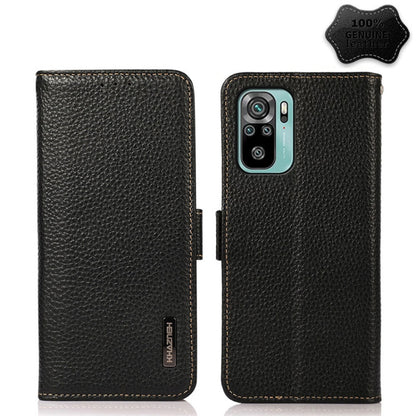 KHAZNEH Side-Magnetic Litchi Genuine Leather RFID Phone Case, For Xiaomi Redmi Note 8 2021, For Xiaomi Redmi Note 10 4G, For Xiaomi Redmi Note 10 JP Version, For Xiaomi Redmi Note 11, For Xiaomi Redmi Note 11 Pro, For Xiaomi Civi 5G