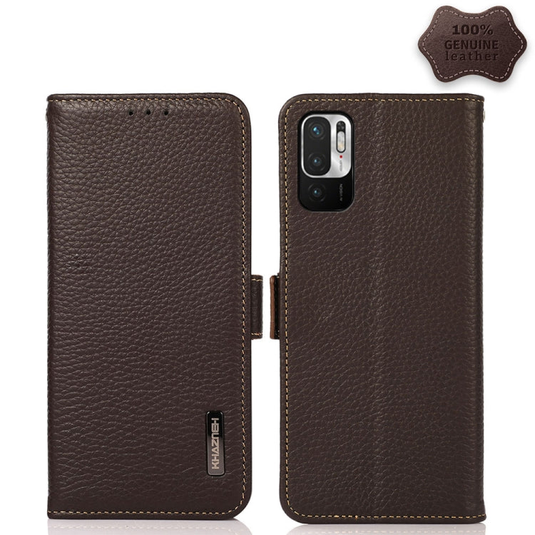 KHAZNEH Side-Magnetic Litchi Genuine Leather RFID Phone Case, For Xiaomi Redmi Note 8 2021, For Xiaomi Redmi Note 10 4G, For Xiaomi Redmi Note 10 JP Version, For Xiaomi Redmi Note 11, For Xiaomi Redmi Note 11 Pro, For Xiaomi Civi 5G