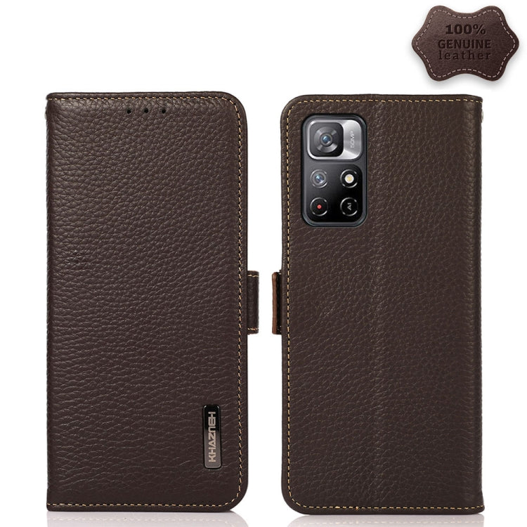 KHAZNEH Side-Magnetic Litchi Genuine Leather RFID Phone Case, For Xiaomi Redmi Note 8 2021, For Xiaomi Redmi Note 10 4G, For Xiaomi Redmi Note 10 JP Version, For Xiaomi Redmi Note 11, For Xiaomi Redmi Note 11 Pro, For Xiaomi Civi 5G