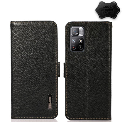 KHAZNEH Side-Magnetic Litchi Genuine Leather RFID Phone Case, For Xiaomi Redmi Note 8 2021, For Xiaomi Redmi Note 10 4G, For Xiaomi Redmi Note 10 JP Version, For Xiaomi Redmi Note 11, For Xiaomi Redmi Note 11 Pro, For Xiaomi Civi 5G
