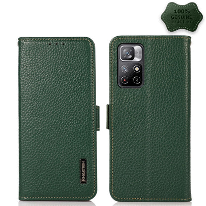 KHAZNEH Side-Magnetic Litchi Genuine Leather RFID Phone Case, For Xiaomi Redmi Note 8 2021, For Xiaomi Redmi Note 10 4G, For Xiaomi Redmi Note 10 JP Version, For Xiaomi Redmi Note 11, For Xiaomi Redmi Note 11 Pro, For Xiaomi Civi 5G