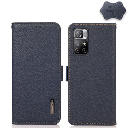 KHAZNEH Side-Magnetic Litchi Genuine Leather RFID Phone Case, For Xiaomi Redmi Note 8 2021, For Xiaomi Redmi Note 10 4G, For Xiaomi Redmi Note 10 JP Version, For Xiaomi Redmi Note 11, For Xiaomi Redmi Note 11 Pro, For Xiaomi Civi 5G