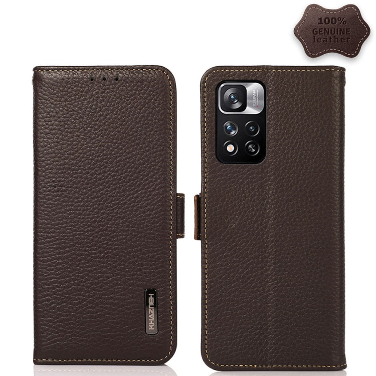KHAZNEH Side-Magnetic Litchi Genuine Leather RFID Phone Case, For Xiaomi Redmi Note 8 2021, For Xiaomi Redmi Note 10 4G, For Xiaomi Redmi Note 10 JP Version, For Xiaomi Redmi Note 11, For Xiaomi Redmi Note 11 Pro, For Xiaomi Civi 5G