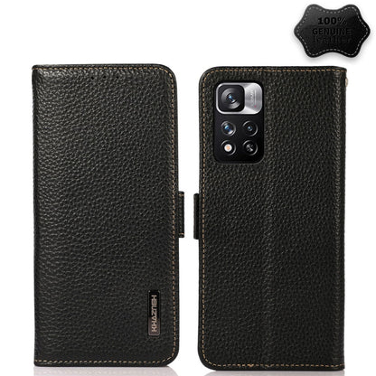 KHAZNEH Side-Magnetic Litchi Genuine Leather RFID Phone Case, For Xiaomi Redmi Note 8 2021, For Xiaomi Redmi Note 10 4G, For Xiaomi Redmi Note 10 JP Version, For Xiaomi Redmi Note 11, For Xiaomi Redmi Note 11 Pro, For Xiaomi Civi 5G