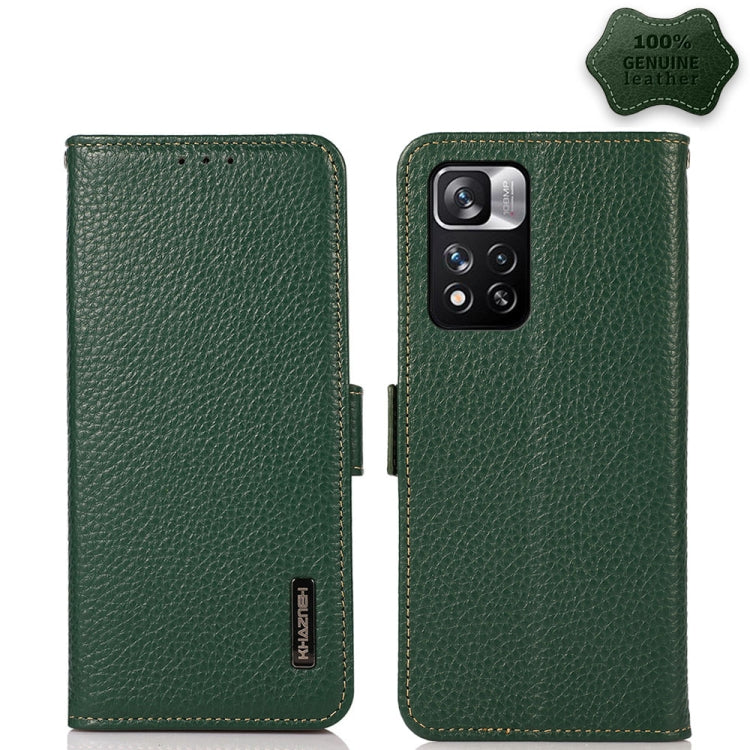 KHAZNEH Side-Magnetic Litchi Genuine Leather RFID Phone Case, For Xiaomi Redmi Note 8 2021, For Xiaomi Redmi Note 10 4G, For Xiaomi Redmi Note 10 JP Version, For Xiaomi Redmi Note 11, For Xiaomi Redmi Note 11 Pro, For Xiaomi Civi 5G