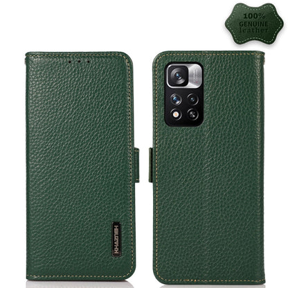 KHAZNEH Side-Magnetic Litchi Genuine Leather RFID Phone Case, For Xiaomi Redmi Note 8 2021, For Xiaomi Redmi Note 10 4G, For Xiaomi Redmi Note 10 JP Version, For Xiaomi Redmi Note 11, For Xiaomi Redmi Note 11 Pro, For Xiaomi Civi 5G