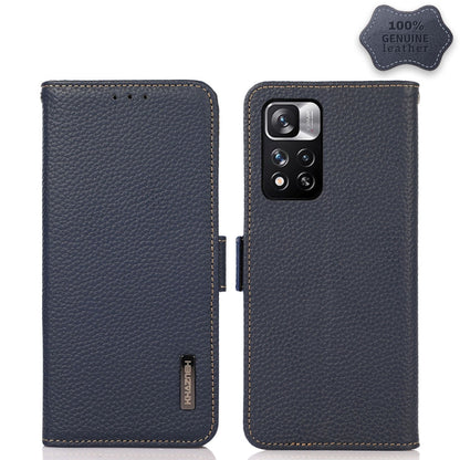 KHAZNEH Side-Magnetic Litchi Genuine Leather RFID Phone Case, For Xiaomi Redmi Note 8 2021, For Xiaomi Redmi Note 10 4G, For Xiaomi Redmi Note 10 JP Version, For Xiaomi Redmi Note 11, For Xiaomi Redmi Note 11 Pro, For Xiaomi Civi 5G