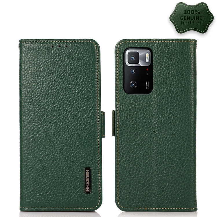 KHAZNEH Side-Magnetic Litchi Genuine Leather RFID Phone Case, For Xiaomi Poco X3 GT