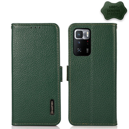 KHAZNEH Side-Magnetic Litchi Genuine Leather RFID Phone Case, For Xiaomi Poco X3 GT