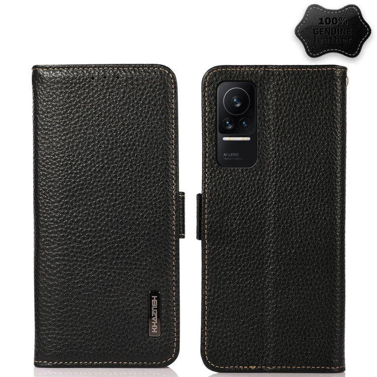 KHAZNEH Side-Magnetic Litchi Genuine Leather RFID Phone Case, For Xiaomi Redmi Note 8 2021, For Xiaomi Redmi Note 10 4G, For Xiaomi Redmi Note 10 JP Version, For Xiaomi Redmi Note 11, For Xiaomi Redmi Note 11 Pro, For Xiaomi Civi 5G