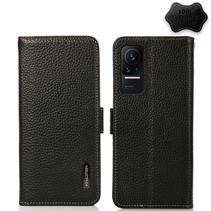 KHAZNEH Side-Magnetic Litchi Genuine Leather RFID Phone Case, For Xiaomi Redmi Note 8 2021, For Xiaomi Redmi Note 10 4G, For Xiaomi Redmi Note 10 JP Version, For Xiaomi Redmi Note 11, For Xiaomi Redmi Note 11 Pro, For Xiaomi Civi 5G