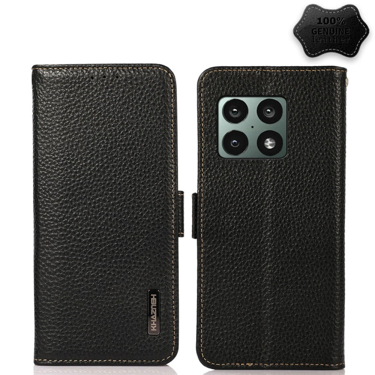 KHAZNEH Side-Magnetic Litchi Genuine Leather RFID Phone Case, For OnePlus 10 Pro 5G, For OnePlus N20 5G, For OnePlus 9, For OnePlus 9R, For OnePlus 9RT 5G, For OnePlus Nord 2 5G