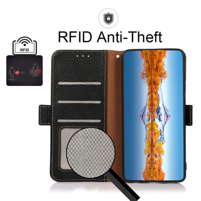 KHAZNEH Side-Magnetic Litchi Genuine Leather RFID Phone Case, For OnePlus 10 Pro 5G, For OnePlus N20 5G, For OnePlus 9, For OnePlus 9R, For OnePlus 9RT 5G, For OnePlus Nord 2 5G