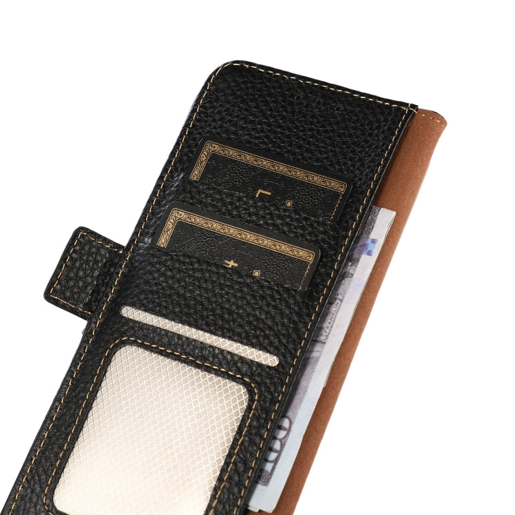 KHAZNEH Side-Magnetic Litchi Genuine Leather RFID Phone Case, For OnePlus 10 Pro 5G, For OnePlus N20 5G, For OnePlus 9, For OnePlus 9R, For OnePlus 9RT 5G, For OnePlus Nord 2 5G