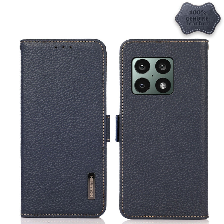 KHAZNEH Side-Magnetic Litchi Genuine Leather RFID Phone Case, For OnePlus 10 Pro 5G, For OnePlus N20 5G, For OnePlus 9, For OnePlus 9R, For OnePlus 9RT 5G, For OnePlus Nord 2 5G