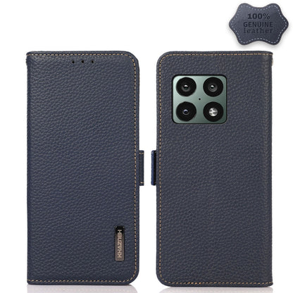 KHAZNEH Side-Magnetic Litchi Genuine Leather RFID Phone Case, For OnePlus 10 Pro 5G, For OnePlus N20 5G, For OnePlus 9, For OnePlus 9R, For OnePlus 9RT 5G, For OnePlus Nord 2 5G