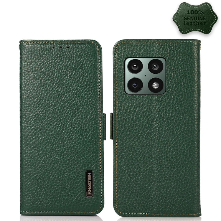 KHAZNEH Side-Magnetic Litchi Genuine Leather RFID Phone Case, For OnePlus 10 Pro 5G, For OnePlus N20 5G, For OnePlus 9, For OnePlus 9R, For OnePlus 9RT 5G, For OnePlus Nord 2 5G