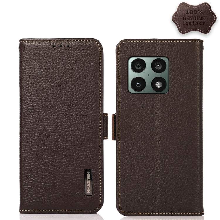 KHAZNEH Side-Magnetic Litchi Genuine Leather RFID Phone Case, For OnePlus 10 Pro 5G, For OnePlus N20 5G, For OnePlus 9, For OnePlus 9R, For OnePlus 9RT 5G, For OnePlus Nord 2 5G