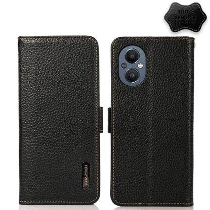 KHAZNEH Side-Magnetic Litchi Genuine Leather RFID Phone Case, For OnePlus 10 Pro 5G, For OnePlus N20 5G, For OnePlus 9, For OnePlus 9R, For OnePlus 9RT 5G, For OnePlus Nord 2 5G