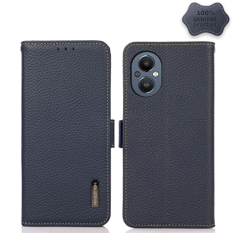 KHAZNEH Side-Magnetic Litchi Genuine Leather RFID Phone Case, For OnePlus 10 Pro 5G, For OnePlus N20 5G, For OnePlus 9, For OnePlus 9R, For OnePlus 9RT 5G, For OnePlus Nord 2 5G