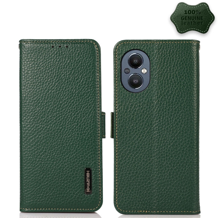 KHAZNEH Side-Magnetic Litchi Genuine Leather RFID Phone Case, For OnePlus 10 Pro 5G, For OnePlus N20 5G, For OnePlus 9, For OnePlus 9R, For OnePlus 9RT 5G, For OnePlus Nord 2 5G