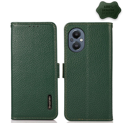 KHAZNEH Side-Magnetic Litchi Genuine Leather RFID Phone Case, For OnePlus 10 Pro 5G, For OnePlus N20 5G, For OnePlus 9, For OnePlus 9R, For OnePlus 9RT 5G, For OnePlus Nord 2 5G