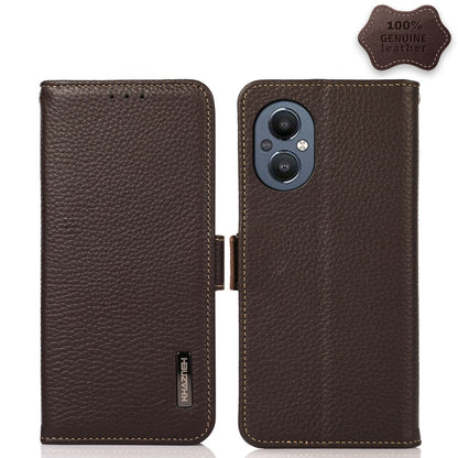 KHAZNEH Side-Magnetic Litchi Genuine Leather RFID Phone Case, For OnePlus 10 Pro 5G, For OnePlus N20 5G, For OnePlus 9, For OnePlus 9R, For OnePlus 9RT 5G, For OnePlus Nord 2 5G