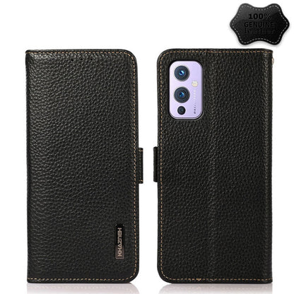 KHAZNEH Side-Magnetic Litchi Genuine Leather RFID Phone Case, For OnePlus 10 Pro 5G, For OnePlus N20 5G, For OnePlus 9, For OnePlus 9R, For OnePlus 9RT 5G, For OnePlus Nord 2 5G