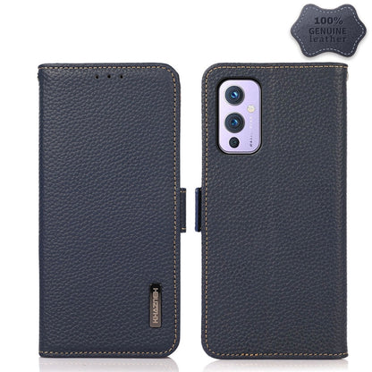 KHAZNEH Side-Magnetic Litchi Genuine Leather RFID Phone Case, For OnePlus 10 Pro 5G, For OnePlus N20 5G, For OnePlus 9, For OnePlus 9R, For OnePlus 9RT 5G, For OnePlus Nord 2 5G