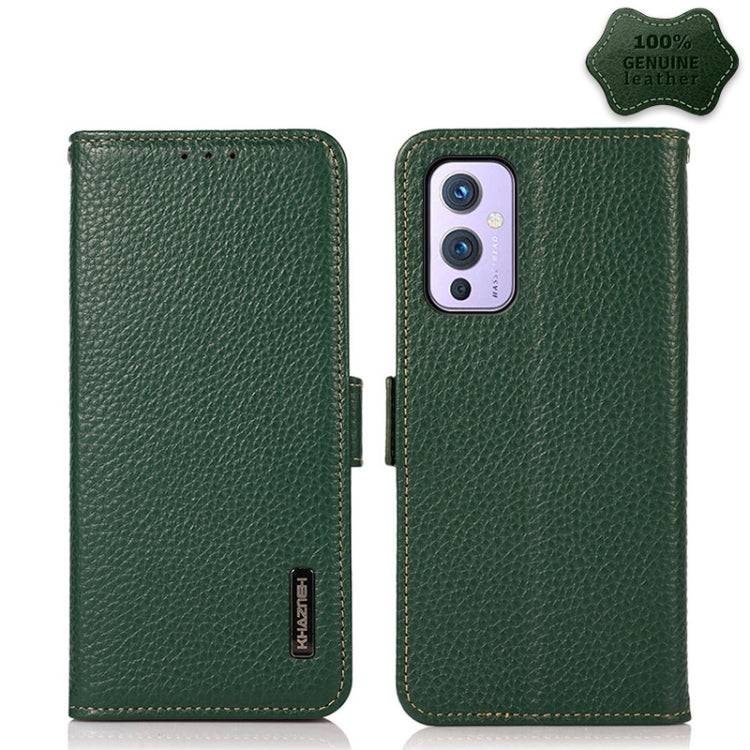 KHAZNEH Side-Magnetic Litchi Genuine Leather RFID Phone Case, For OnePlus 10 Pro 5G, For OnePlus N20 5G, For OnePlus 9, For OnePlus 9R, For OnePlus 9RT 5G, For OnePlus Nord 2 5G