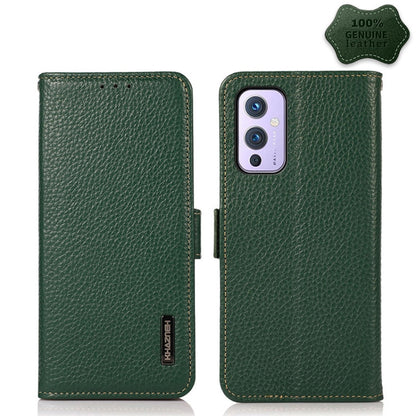 KHAZNEH Side-Magnetic Litchi Genuine Leather RFID Phone Case, For OnePlus 10 Pro 5G, For OnePlus N20 5G, For OnePlus 9, For OnePlus 9R, For OnePlus 9RT 5G, For OnePlus Nord 2 5G