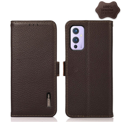 KHAZNEH Side-Magnetic Litchi Genuine Leather RFID Phone Case, For OnePlus 10 Pro 5G, For OnePlus N20 5G, For OnePlus 9, For OnePlus 9R, For OnePlus 9RT 5G, For OnePlus Nord 2 5G