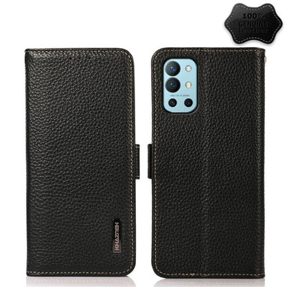 KHAZNEH Side-Magnetic Litchi Genuine Leather RFID Phone Case, For OnePlus 10 Pro 5G, For OnePlus N20 5G, For OnePlus 9, For OnePlus 9R, For OnePlus 9RT 5G, For OnePlus Nord 2 5G