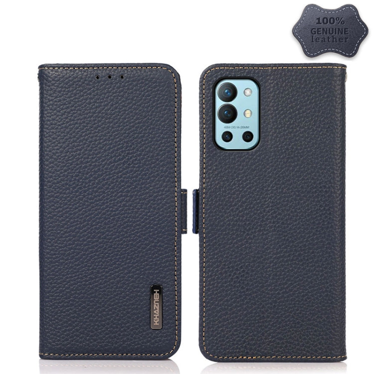 KHAZNEH Side-Magnetic Litchi Genuine Leather RFID Phone Case, For OnePlus 10 Pro 5G, For OnePlus N20 5G, For OnePlus 9, For OnePlus 9R, For OnePlus 9RT 5G, For OnePlus Nord 2 5G