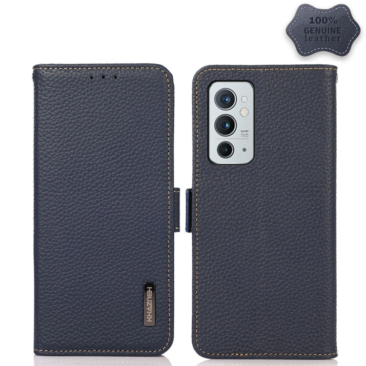 KHAZNEH Side-Magnetic Litchi Genuine Leather RFID Phone Case, For OnePlus 10 Pro 5G, For OnePlus N20 5G, For OnePlus 9, For OnePlus 9R, For OnePlus 9RT 5G, For OnePlus Nord 2 5G