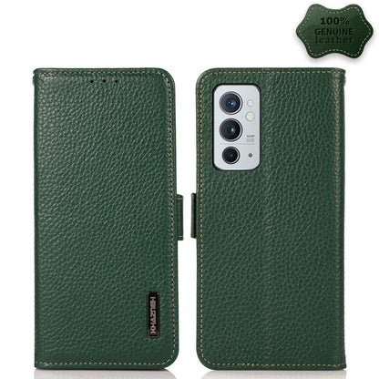 KHAZNEH Side-Magnetic Litchi Genuine Leather RFID Phone Case, For OnePlus 10 Pro 5G, For OnePlus N20 5G, For OnePlus 9, For OnePlus 9R, For OnePlus 9RT 5G, For OnePlus Nord 2 5G