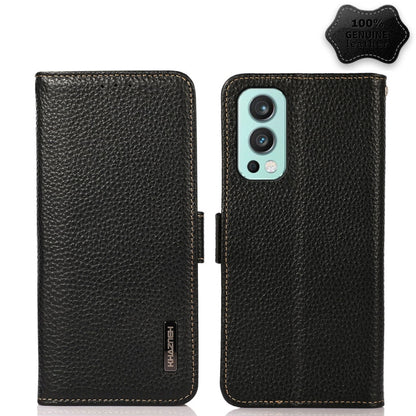 KHAZNEH Side-Magnetic Litchi Genuine Leather RFID Phone Case, For OnePlus 10 Pro 5G, For OnePlus N20 5G, For OnePlus 9, For OnePlus 9R, For OnePlus 9RT 5G, For OnePlus Nord 2 5G