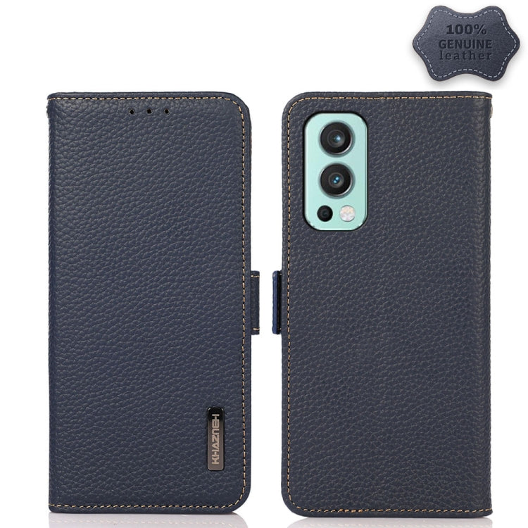 KHAZNEH Side-Magnetic Litchi Genuine Leather RFID Phone Case, For OnePlus 10 Pro 5G, For OnePlus N20 5G, For OnePlus 9, For OnePlus 9R, For OnePlus 9RT 5G, For OnePlus Nord 2 5G