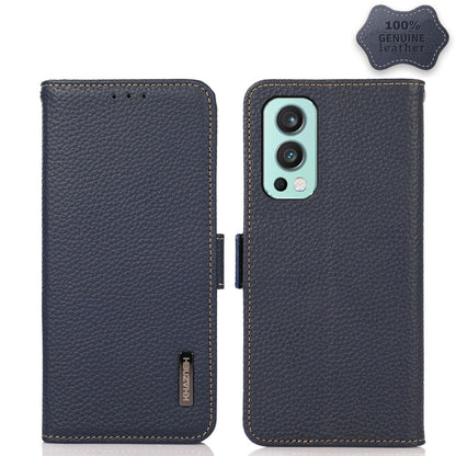 KHAZNEH Side-Magnetic Litchi Genuine Leather RFID Phone Case, For OnePlus 10 Pro 5G, For OnePlus N20 5G, For OnePlus 9, For OnePlus 9R, For OnePlus 9RT 5G, For OnePlus Nord 2 5G