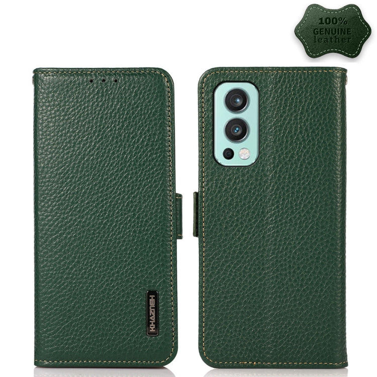 KHAZNEH Side-Magnetic Litchi Genuine Leather RFID Phone Case, For OnePlus 10 Pro 5G, For OnePlus N20 5G, For OnePlus 9, For OnePlus 9R, For OnePlus 9RT 5G, For OnePlus Nord 2 5G