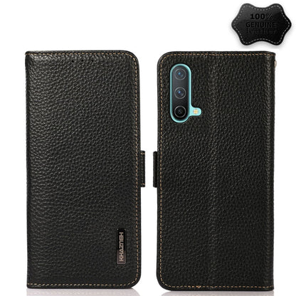 KHAZNEH Side-Magnetic Litchi Genuine Leather RFID Phone Case, For OnePlus Nord CE 5G