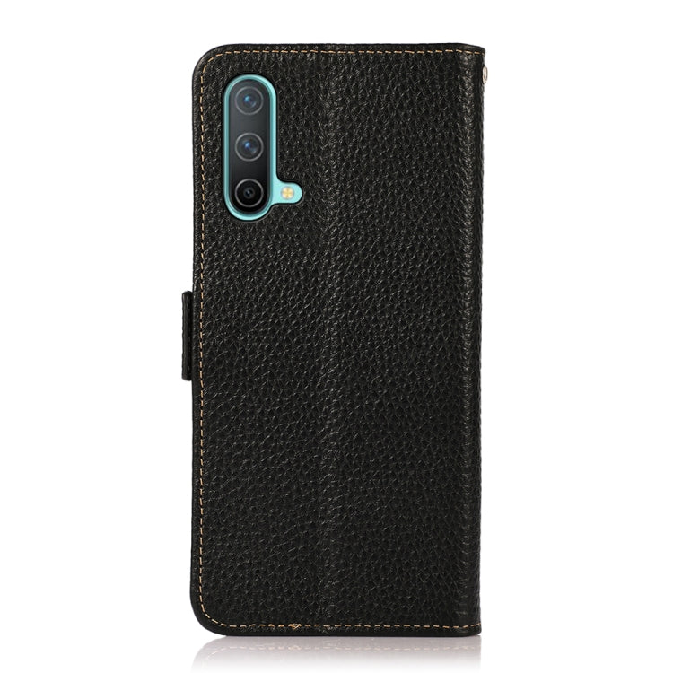 KHAZNEH Side-Magnetic Litchi Genuine Leather RFID Phone Case, For OnePlus Nord CE 5G