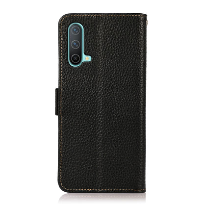 KHAZNEH Side-Magnetic Litchi Genuine Leather RFID Phone Case, For OnePlus Nord CE 5G
