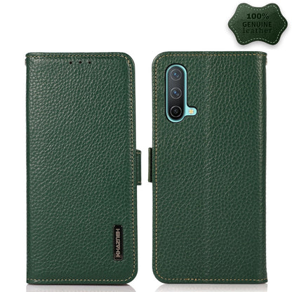 KHAZNEH Side-Magnetic Litchi Genuine Leather RFID Phone Case, For OnePlus Nord CE 5G
