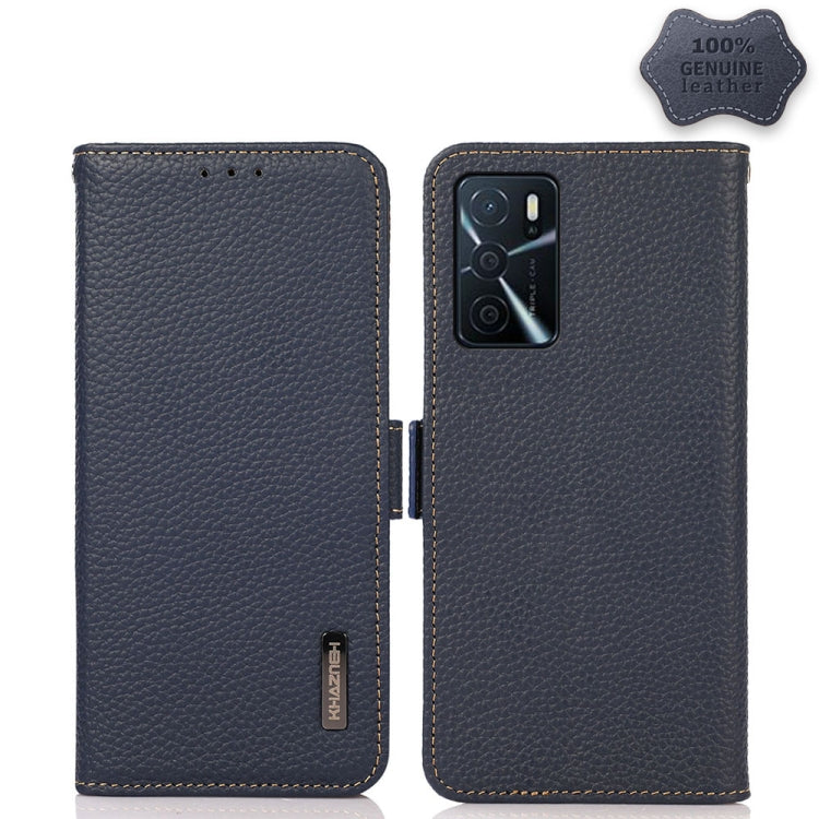 KHAZNEH Side-Magnetic Litchi Genuine Leather RFID Case, For OPPO A16, For OPPO A54 4G, For OPPO A55 5G, For OPPO A55s 5G JP Version, For OPPO A93 5G, For OPPO Reno5 5G / Find X3 Lite