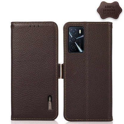 KHAZNEH Side-Magnetic Litchi Genuine Leather RFID Case, For OPPO A16, For OPPO A54 4G, For OPPO A55 5G, For OPPO A55s 5G JP Version, For OPPO A93 5G, For OPPO Reno5 5G / Find X3 Lite