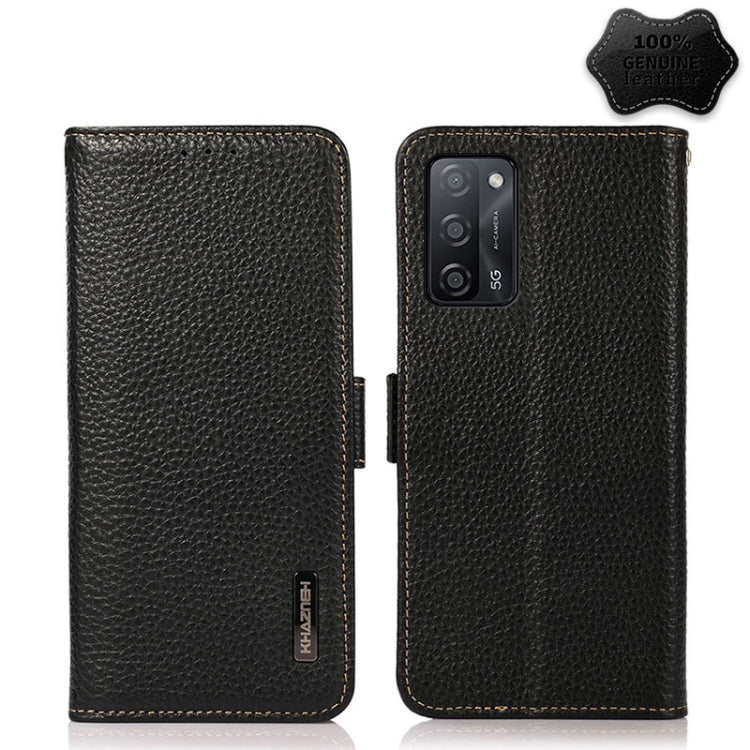 KHAZNEH Side-Magnetic Litchi Genuine Leather RFID Case, For OPPO A16, For OPPO A54 4G, For OPPO A55 5G, For OPPO A55s 5G JP Version, For OPPO A93 5G, For OPPO Reno5 5G / Find X3 Lite