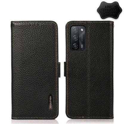 KHAZNEH Side-Magnetic Litchi Genuine Leather RFID Case, For OPPO A16, For OPPO A54 4G, For OPPO A55 5G, For OPPO A55s 5G JP Version, For OPPO A93 5G, For OPPO Reno5 5G / Find X3 Lite