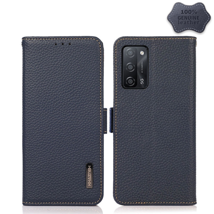 KHAZNEH Side-Magnetic Litchi Genuine Leather RFID Case, For OPPO A16, For OPPO A54 4G, For OPPO A55 5G, For OPPO A55s 5G JP Version, For OPPO A93 5G, For OPPO Reno5 5G / Find X3 Lite