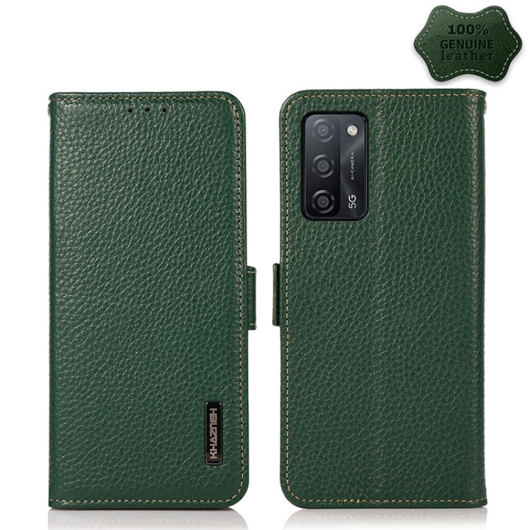 KHAZNEH Side-Magnetic Litchi Genuine Leather RFID Case, For OPPO A16, For OPPO A54 4G, For OPPO A55 5G, For OPPO A55s 5G JP Version, For OPPO A93 5G, For OPPO Reno5 5G / Find X3 Lite